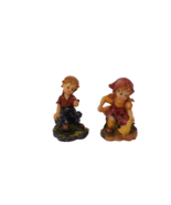 Lot of 2 Resin Figurines Girl Feeding Chicken &amp; Boy Holding Apple 3.5&quot; U... - $14.84