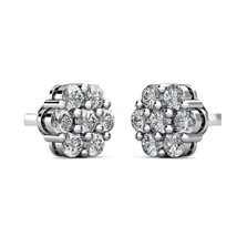 1Ct Natural Diamond Flower Shaped Halo Cluster Stud Earrings 14K White Gold 7mm - £355.72 GBP