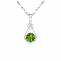 ANGARA 5mm Natural Peridot Knotted Heart Pendant Necklace with Diamond in Silver - £111.71 GBP+