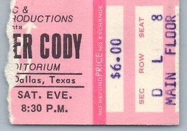 Vintage Commander Cody Ticket Stub December 1 1972 Dallas Texas - £34.88 GBP