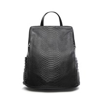 Silver Black Women Backpack Genuine Leather Pattern Ladies Bagpack Big School Bo - £81.79 GBP