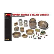 Miniart 1:35 Scale Wooden Barrels &amp; Village Utensils Plastic Model Kit  - $42.00