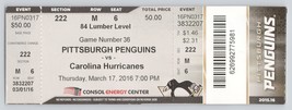  **Pittsburgh Penguins vs. Carolina Hurricanes Ticket Stub, March 17, 2016 - £3.88 GBP