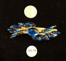 Vintage Hair Clip Barrette 9 Blue Crystals 8 Marquise 1 Oval Faceted - £12.57 GBP