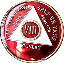 8 Year AA Medallion Metallic Red Tri-Plate Gold Plated Chip - $17.81