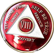 8 Year AA Medallion Metallic Red Tri-Plate Gold Plated Chip - £14.19 GBP