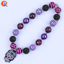Necklace, Black Purple Sugar Skull pendant, 17 inch, lobster clasp, Halloween - £12.78 GBP