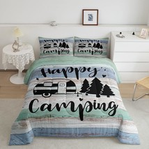 Happy Camping Comforter Set Microfiber Rv Inside Decor Duvet Bedding, Camper - £57.52 GBP