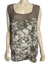 Ronen Chen Olive Green and Ivory Abstract Print Scoop Neck Sleeveless Top Sz 20 - £14.65 GBP