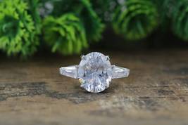 3 Ct Oval Cut Three Stone Ring, 14k White Gold Diamond Wedding Ring, Bridal Gift - £115.80 GBP