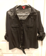 Bongo Shirt Womens XL Black Y2K Front Tie Open Lace Back Shoulders Top B... - £14.69 GBP