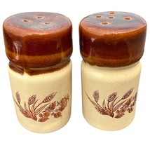  Vintage Stoneware Salt &amp; Pepper Shakers Wheat Motif Rustic Farmhouse - $18.99