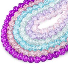 Crackle Glass Beads 8mm Purple Blue Veined Bulk Jewelry Supply Mix Unique 300pcs - $21.78