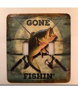 Gone Fishing Metal Light Switch Plate Double Toggle - £7.30 GBP