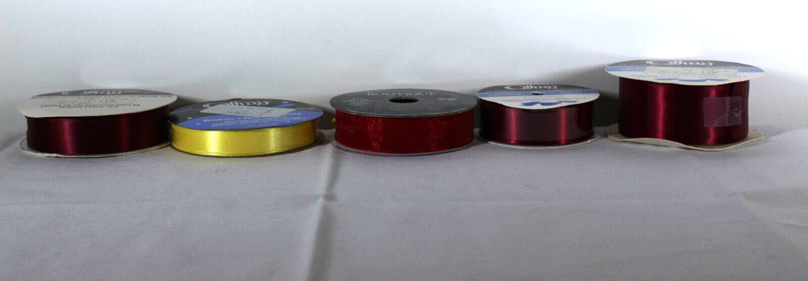 Primary image for 5 Rolls 4/Offray 1 Satin Lemon, Wine, Wine, WIne /The Ribbon Boutique Nylon Red