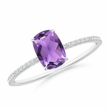 ANGARA Thin Shank Cushion Cut Amethyst Ring With Diamond Accents - £538.84 GBP