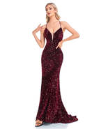 Lucy-in-love Luxury Deep V Neck Burgundy Sequin Evening Dress Wedding Pa... - £104.60 GBP+