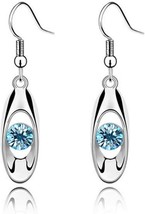 Sparkling Crystal Oval Drop Earrings Light Blue Rhinestone Fashion Jewelry - £10.03 GBP