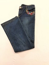 Point Zero Women&#39;s Beaded Pockets Boot Cut Jeans Size 9 Mid Rise Stretch Denim - $12.86