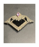 ART DECO STYLE 925 STERLING SILVER ONYX, AMETHYST AND MARCASITES BROOCH SKY - $1,165.85 MXN