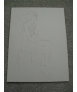 Original Unsigned Pencil Drawing Nude Woman Sitting 12x9 - $22.77