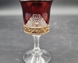 Antique c.1890&#39;s Ruby Red US Glass Lacy Medallion Stemmed Cordial Riesli... - $19.79