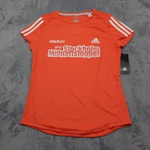 Adidas Shirt Womens M Orange Short Sleeve Crew Neck Logo Pullover Runnin... - $25.72