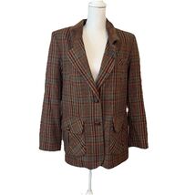 Vintage Forenza The Limited Plaid Rust Blazer Wool Leather Collar Women ... - $35.14