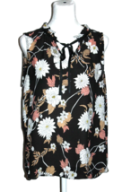 Women&#39;s VIOLET &amp; CLAIRE Sleeveless Floral Blouse Sz Medium Black White Tan Pink - £14.08 GBP