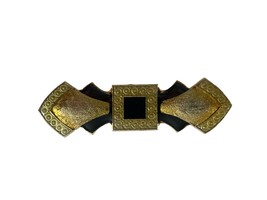 Art Deco Replica Brooch Pin Gold Tone Black Enamel Ornate 2&quot; Long - £11.59 GBP