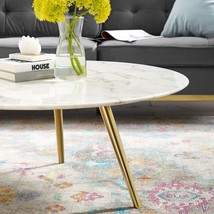 Lippa 36&quot; Round Artificial Marble Coffee Table with Tripod Base Gold White EEI-3 - £350.01 GBP