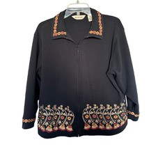 Bechamel Womens Jacket Black XL Cotton Floral Embroidered Long Sleeve Zip - £15.19 GBP