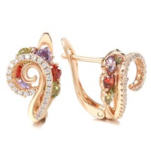New 585 Rose Gold Crystal Flower Drop Earrings For Women Colorful Natural Zircon - £7.16 GBP