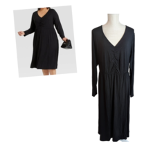 AVA &amp; VIV Aqua Black V-Neck Ruched Empire Waist Jersey Knit Dress 2X (20W/22W) - £20.08 GBP