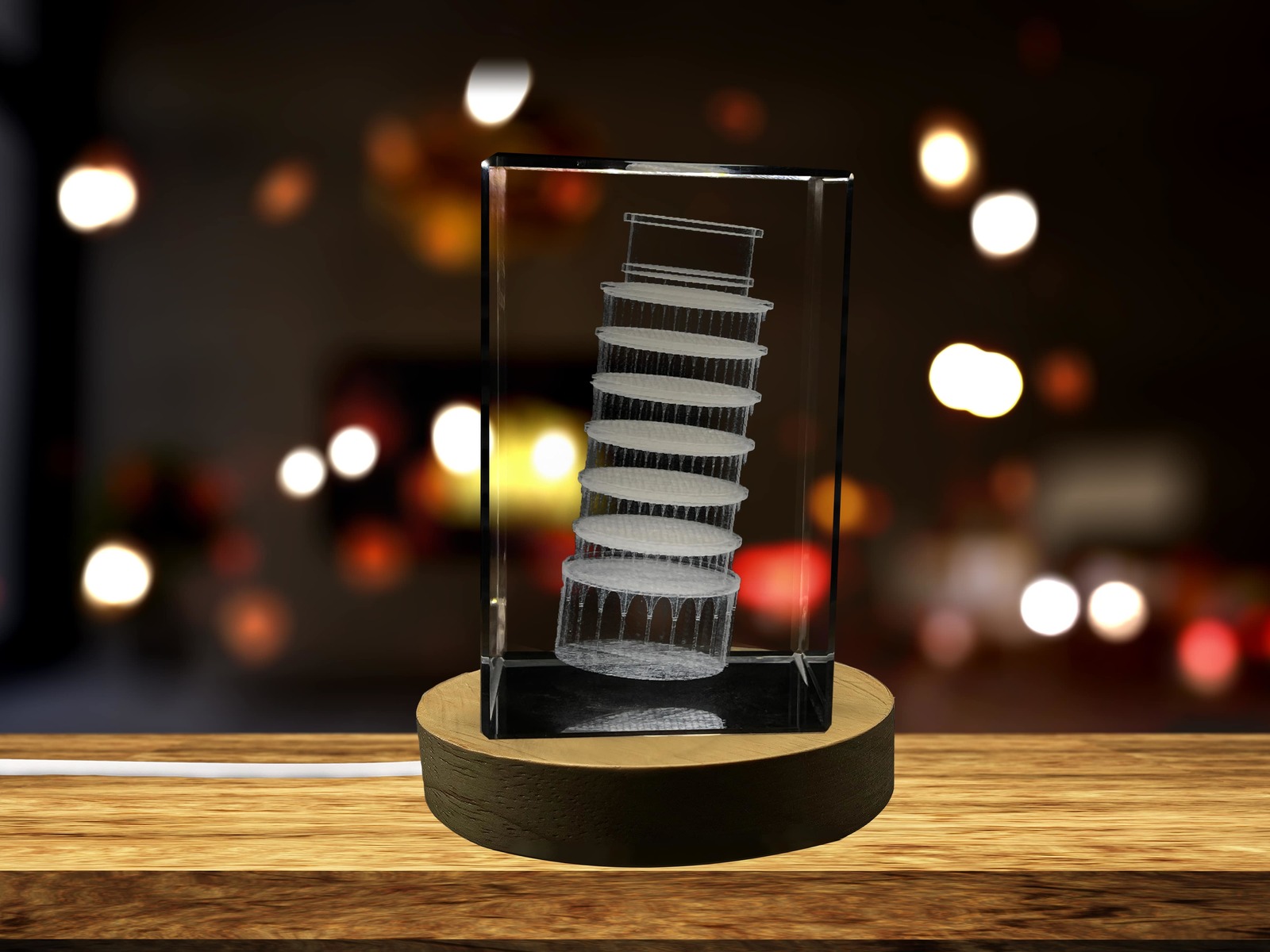 LED Base included | Leaning Tower of Pisa 3D Engraved Crystal Collectible Souven