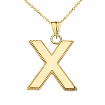 10k Solid Gold Small Milgrain Initial Letter X Pendant Necklace Personalized - £95.54 GBP+