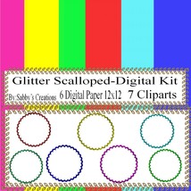 Glitter Scalloped Digital Kit-Digtial Paper-Art Clip-Gift Tag-Jewelry-T ... - $37.71 MXN