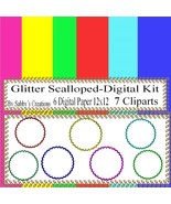 Glitter Scalloped Digital Kit-Digtial Paper-Art Clip-Gift Tag-Jewelry-T ... - $37.17 MXN