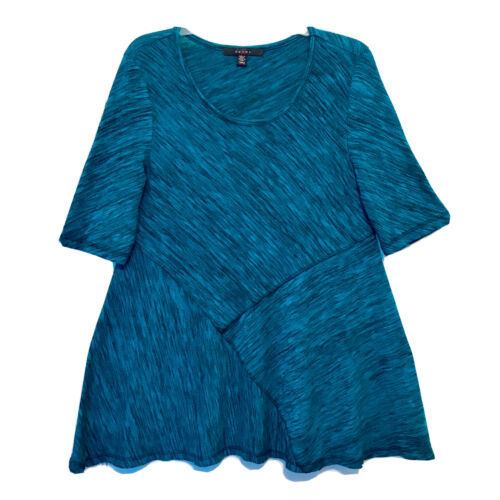 Fever Womens M Marled Knit Emerald &amp; Black Elbow Sleeve Handkerchief Tun... - $12.95