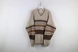 Vintage 90s Streetwear Mens Large Tall Cotton Fair Isle Knit V-Neck Sweater USA - $79.15