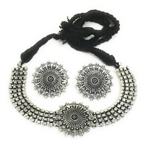 German Silver Oxidized Choker Jewellery Necklace Set for Women and Girls - £17.44 GBP