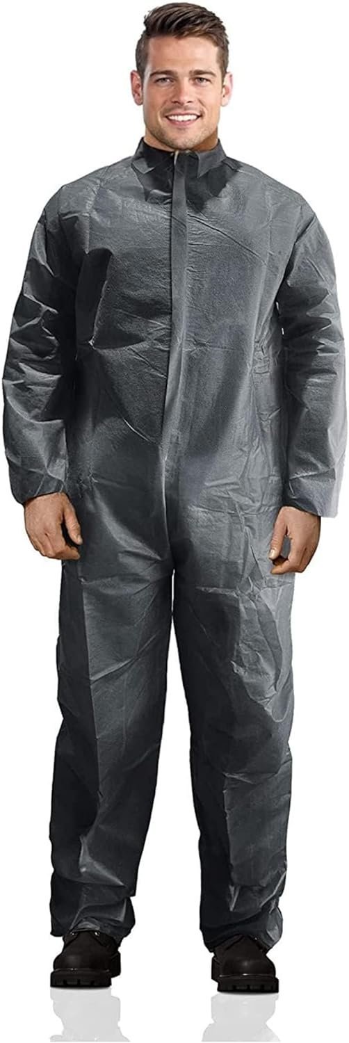 Primary image for Disposable Coveralls for Men and Women XX-Large, Pack of 50 Gray Hazmat Suits...