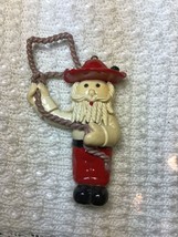 322A~ Vintage Western Clay Santa Cowboy Lasso Christmas Tree Figure Ornament 4&quot; - £7.58 GBP