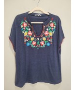 Amaryllis L Boho Folk Art-to-Wear Embroidered V-Neck Peasant Blouse Shir... - $16.10