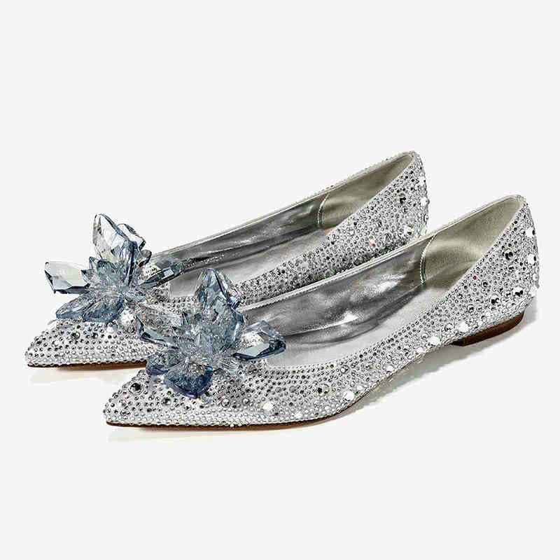 Summer Silver Crystal High Heels Female Stiletto Princess Pointed Shoes