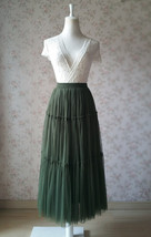 Olive Green Layered Tulle Skirt Outfit Women Custom Plus Size Long Tulle Skirt image 2