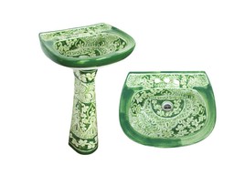 Mexican Talavera Pedestal Sink Handcrafted Ceramic - Acapulco Verde - - $16,842.45 MXN