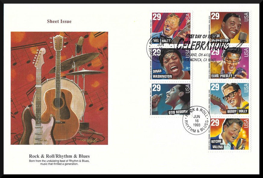 FDC Rock & Roll / Rhythm & Blues Musicians Sheets of 7 1993 Fleetwood Large 6x9 - $9.95