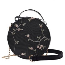 Handbags For Women Embroidery Flowers Shoulder Bag Leather Handbags Round Hand T - £14.52 GBP