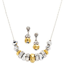 Cake C.A.K.E. By Ali Khan Necklace &amp; Earring Set Gold &amp; Silver Beads Rhinestones - £12.93 GBP